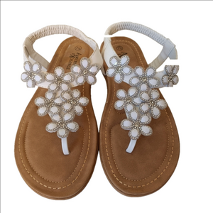 American Exchange White Floral Slingback Sandals Flats US Size 7 1/2
